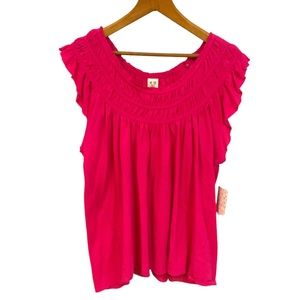NEW! FREE PEOPLE sz Small Top Oversized Mostly Sleeveless Loose Fit Hot Pink